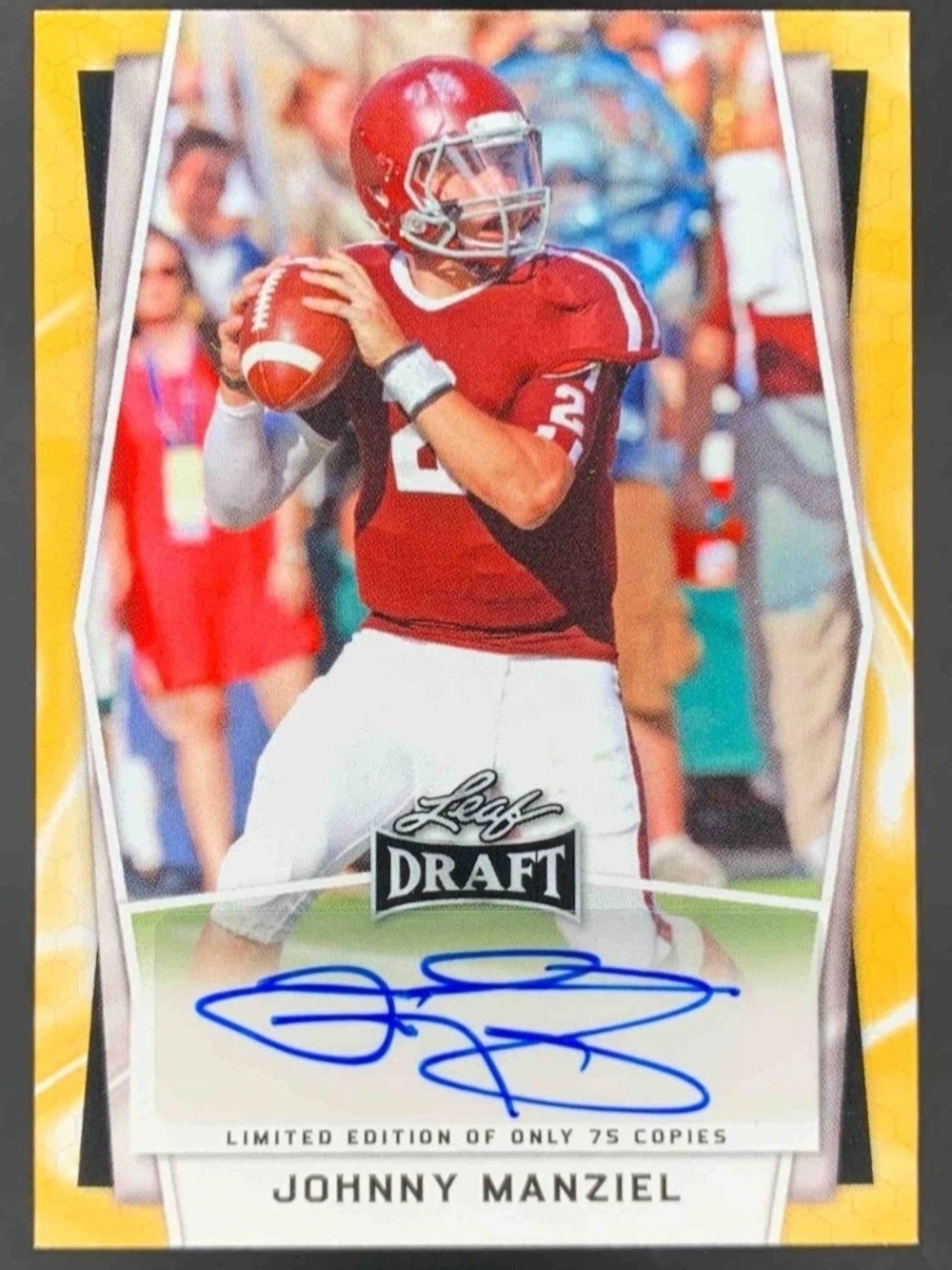 Johnny Manziel Leaf Draft Autograph Football Card - Red Helmet Jersey